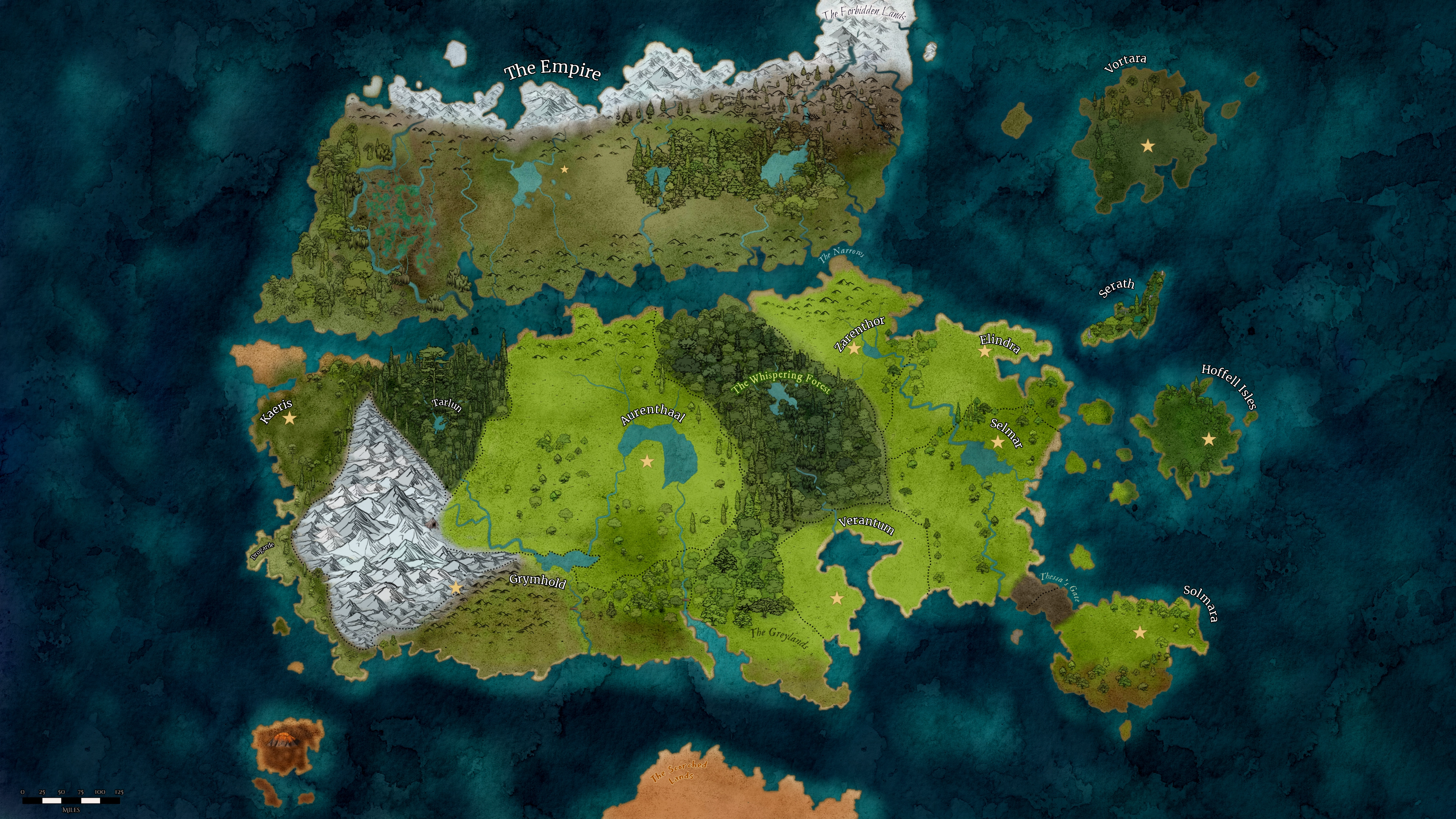 A map of the continent of Aldor.